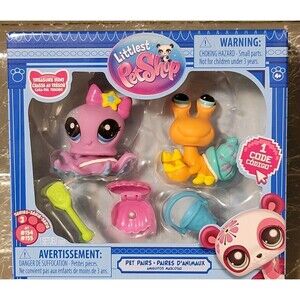 Littlest Pet Shop Pet Pairs #154 Octopus and #155 Crab Series 3 Treasure Hunt